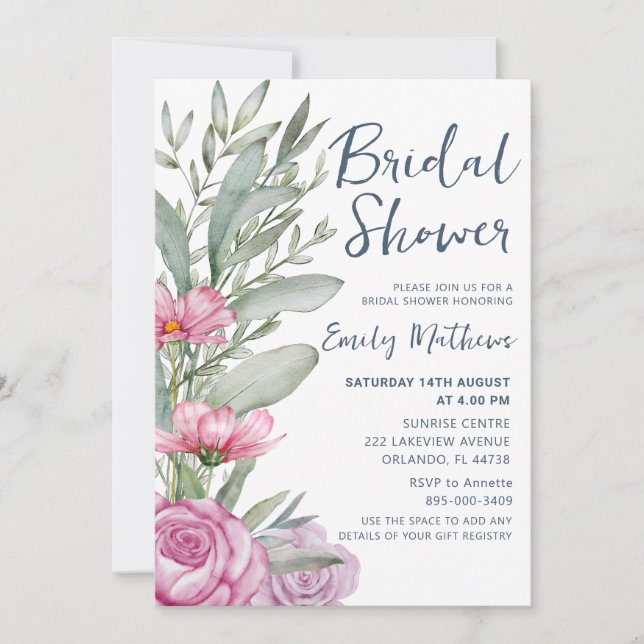 Invitación Ducha nupcial con acuarela floral Boho (Anverso)