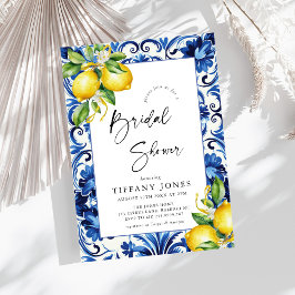 Invitación Ducha nupcial con azulejos azules mediterráneos