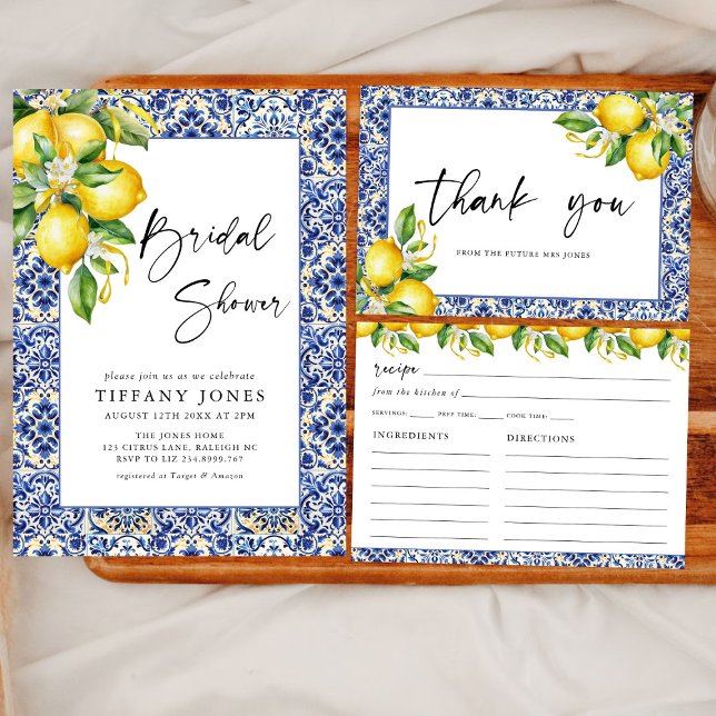 Invitación Ducha nupcial con azulejos azules mediterráneos (Subido por el creador)
