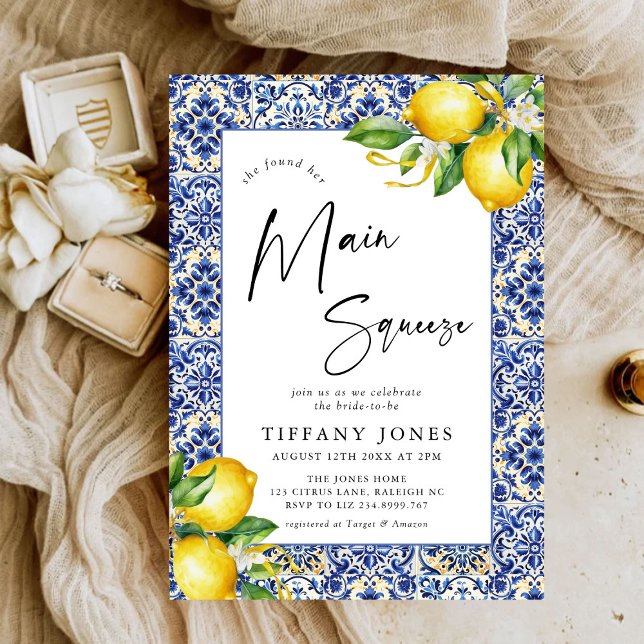 Invitación Ducha nupcial con azulejos azules mediterráneos (Subido por el creador)