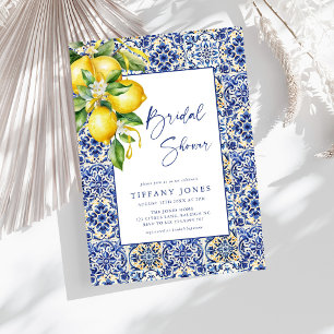 Invitación Ducha nupcial con azulejos azules mediterráneos