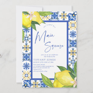 Invitación Ducha nupcial con azulejos azules mediterráneos