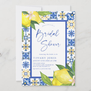Invitación Ducha nupcial con azulejos azules mediterráneos