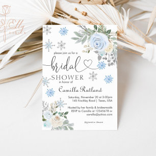 Invitación Ducha nupcial con copo de nieve floral blanca en i