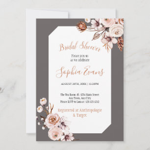 Invitación Ducha nupcial con crema de Moda Boho y flores marr