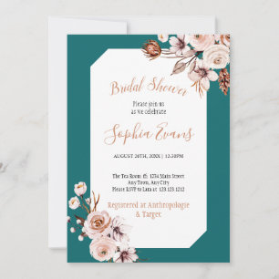 Invitación Ducha nupcial con crema de Moda Boho y flores marr