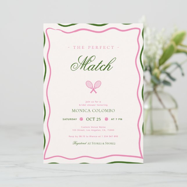 Invitación Ducha nupcial con el tema del tenis (Anverso de pie)