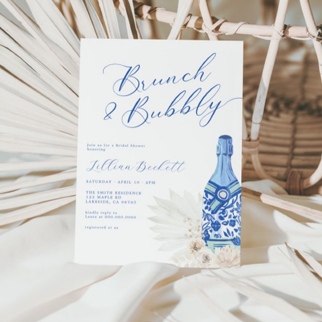 Invitación Ducha nupcial con escritura azul brunch (Subido por el creador)