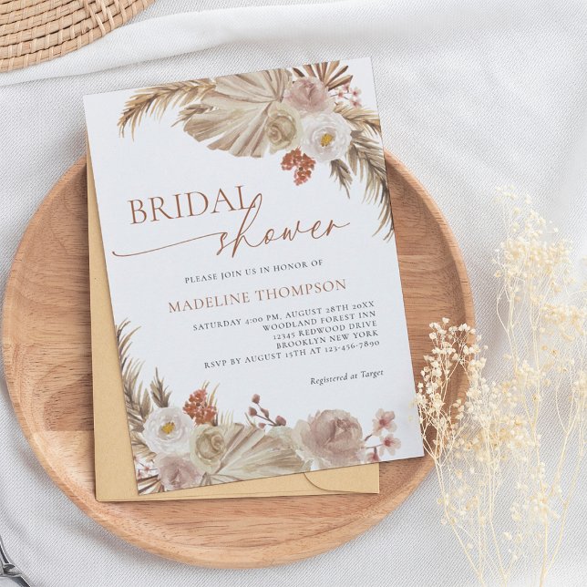 Invitación Ducha nupcial con escritura moderna de Boho Pampas (Subido por el creador)