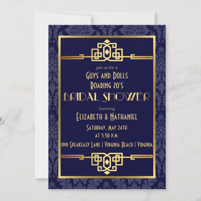 Invitación Ducha nupcial con estilo Art Déco de los años 20|  (Anverso)