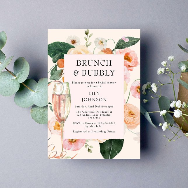 Invitación Ducha nupcial con flores de bronce y burbuja (Subido por el creador)