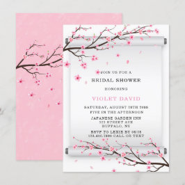Invitación Ducha nupcial con flores de cerezo de pergamino ja