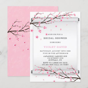 Invitación Ducha nupcial con flores de cerezo de pergamino ja