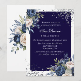 Invitación Ducha nupcial con flores de marfil y azul marino