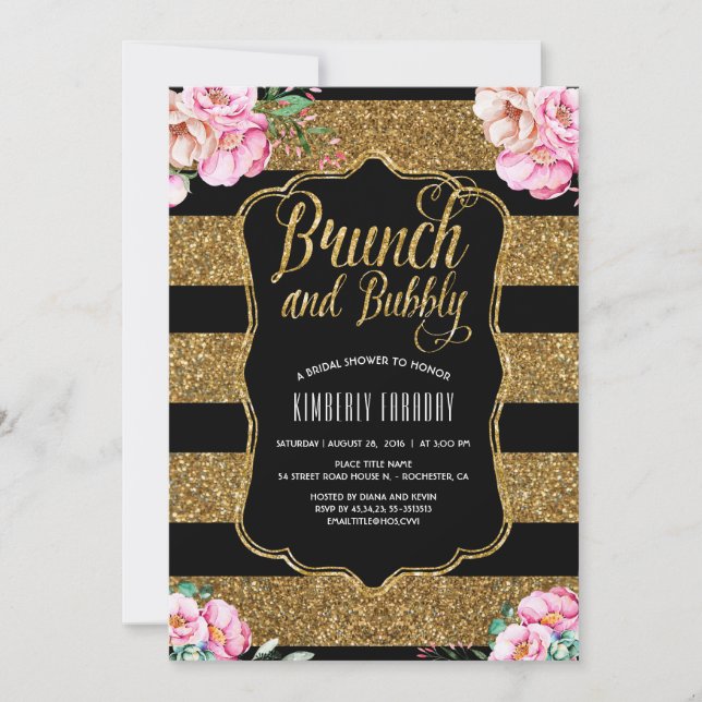 Invitación Ducha nupcial con flores de oro de brunch (Anverso)