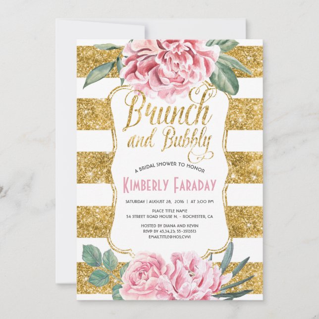 Invitación Ducha nupcial con flores de oro de brunch (Anverso)