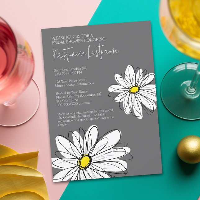 Invitación Ducha nupcial con flores modernas de margarita (Bridal Shower Invitation with Whimsical Daisies)