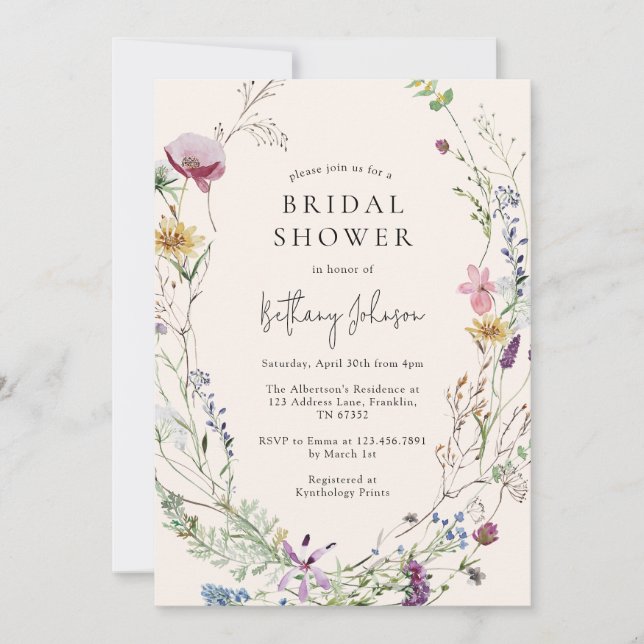 Invitación Ducha nupcial con flores silvestres de Boho (Anverso)
