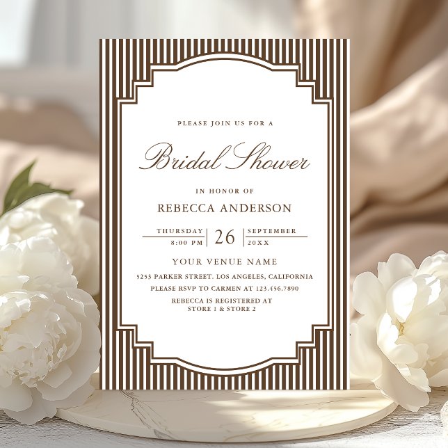 Invitación Ducha Nupcial con Foto a Rayas Marrón Chocolate (Subido por el creador)