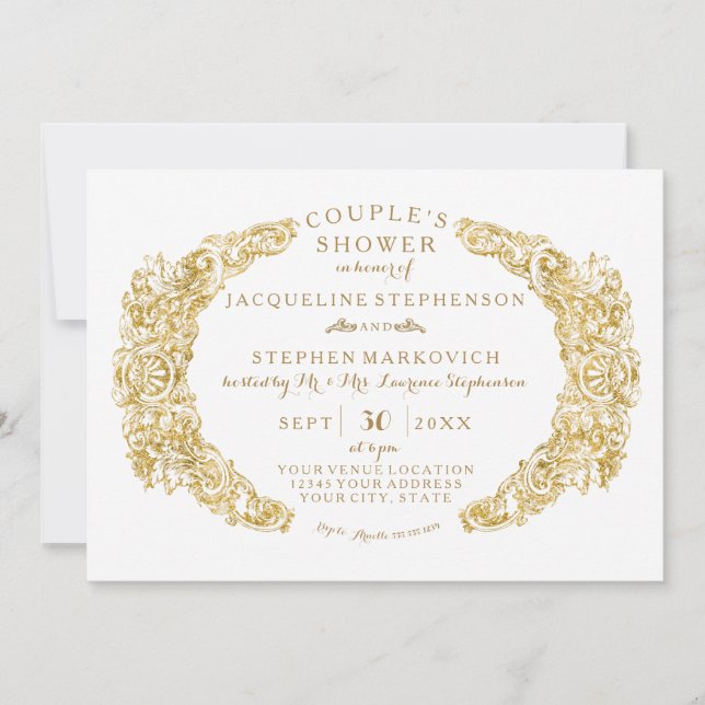 Invitación Ducha nupcial con hoja de Acanthus floral grabada (Anverso)