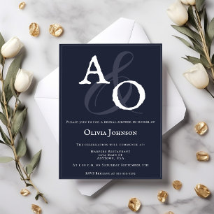 Invitación Ducha nupcial con monograma azul marino Minimalist