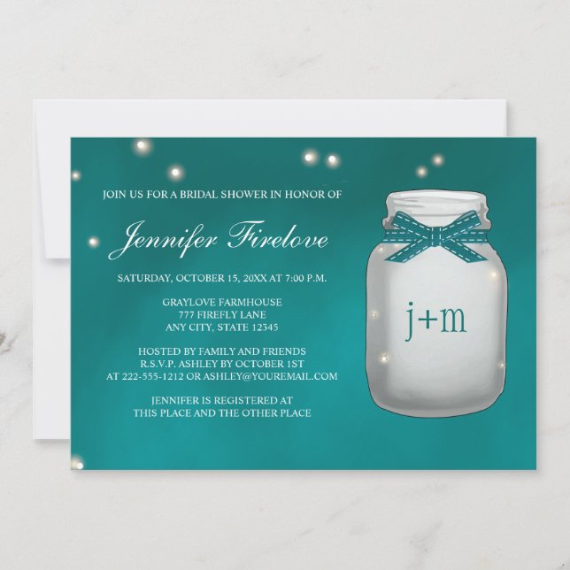 Invitación Ducha nupcial con monograma verde azulada del (Anverso)