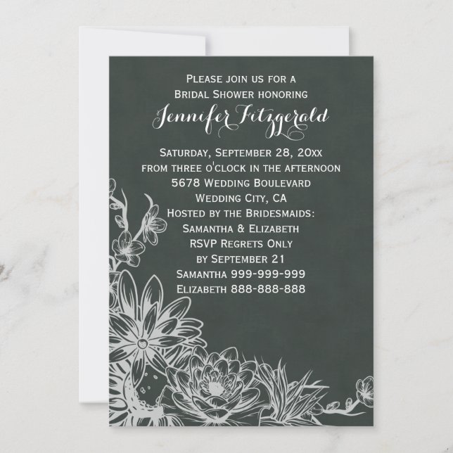 Invitación Ducha nupcial con pantalla floral de cartón pintad (Anverso)