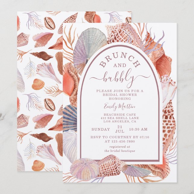 Invitación Ducha nupcial con toallas de playa de Brunch & Bub (Anverso / Reverso)