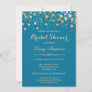 Invitación Ducha nupcial - Confetti dorado puntos azul real