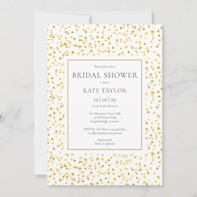 Invitación Ducha nupcial Confetti Gold Hearts (Anverso)