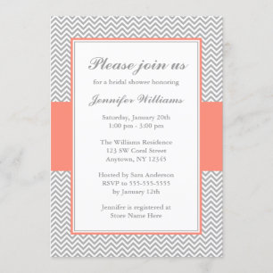 Invitación Ducha nupcial coralina y gris de Chevron