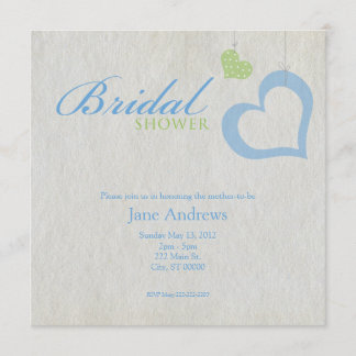 Invitación Ducha nupcial Corazón - Azul y Verde