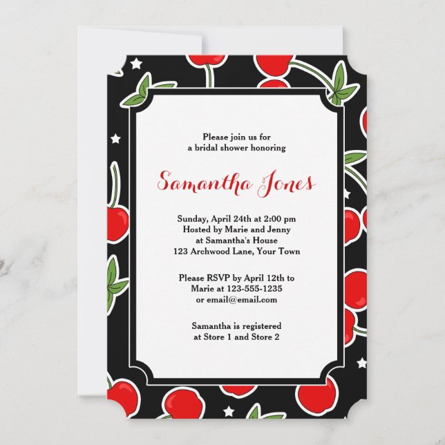 Invitación Ducha nupcial cortada con tintas retra roja de la (Anverso)