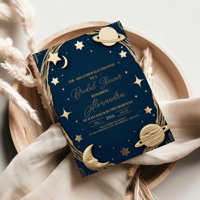 Invitación Ducha nupcial Crescent Moon Gold Celestial de la M (Subido por el creador)