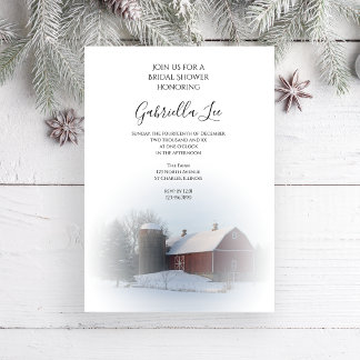 Invitación Ducha nupcial cubierta de nieve en granero y silo