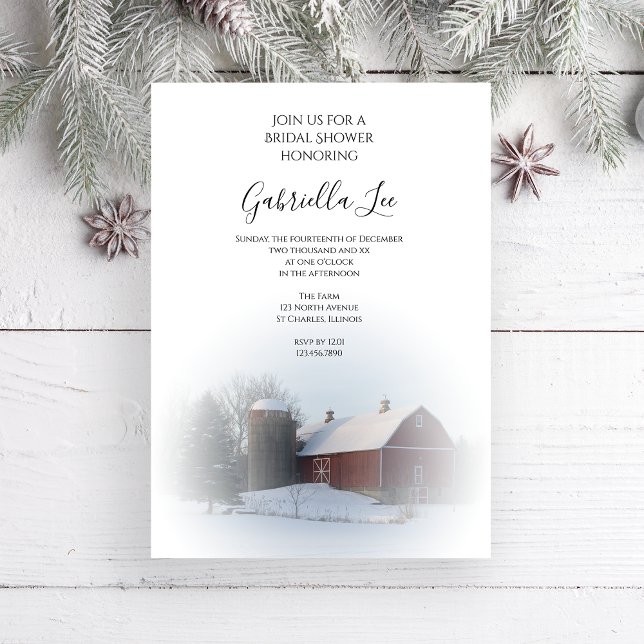 Invitación Ducha nupcial cubierta de nieve en granero y silo (Subido por el creador)