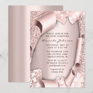 Invitación Ducha nupcial Cumpleaños 16.ª Rosa Purpurina 3D ÚN