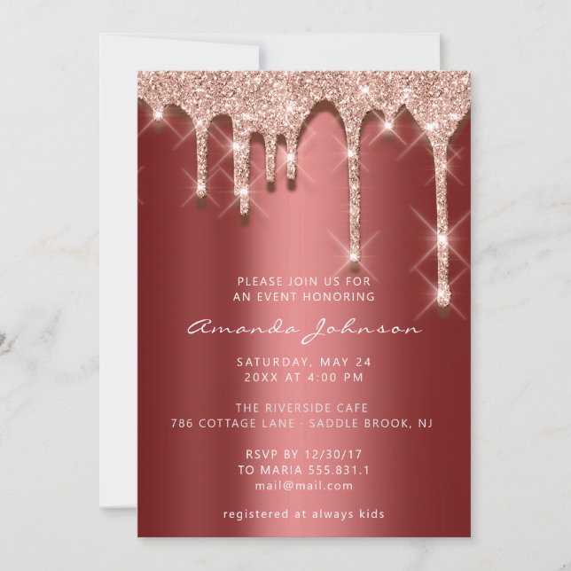 Invitación Ducha nupcial Cumpleaños 16 Rosa 3D Borgoña (Anverso)