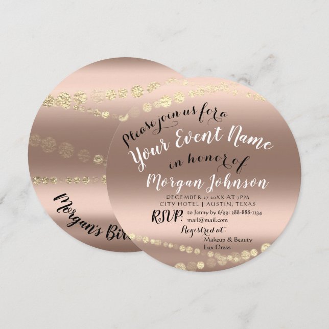Invitación Ducha nupcial Cumpleaños Confetti Rosa Gold (Anverso / Reverso)