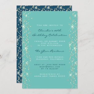 Invitación Ducha nupcial Cumpleaños Coral Confetti Azul