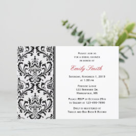 Invitación Ducha nupcial Damask moderna en blanco y negro