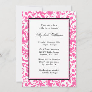 Invitación Ducha nupcial Damask rosa y negra