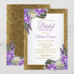 Invitación Ducha nupcial - Dámpara dorada y morado de lavanda