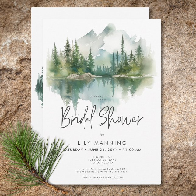 Invitación Ducha nupcial de acuarela del lago Rustic Mountain (Rustic Mountain Lake Watercolor Bridal Shower Invitation)