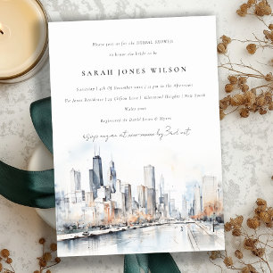 Invitación Ducha nupcial de acuarela del paisaje de Chicago I