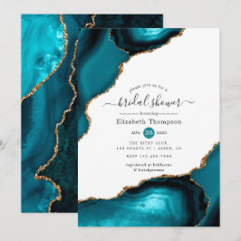 Invitación Ducha nupcial de Agate verde azulado y Oro