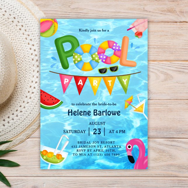 Invitación Ducha nupcial de agua de verano Fiesta de piscina (Pool Party Summer Water Bridal Shower Invitation)