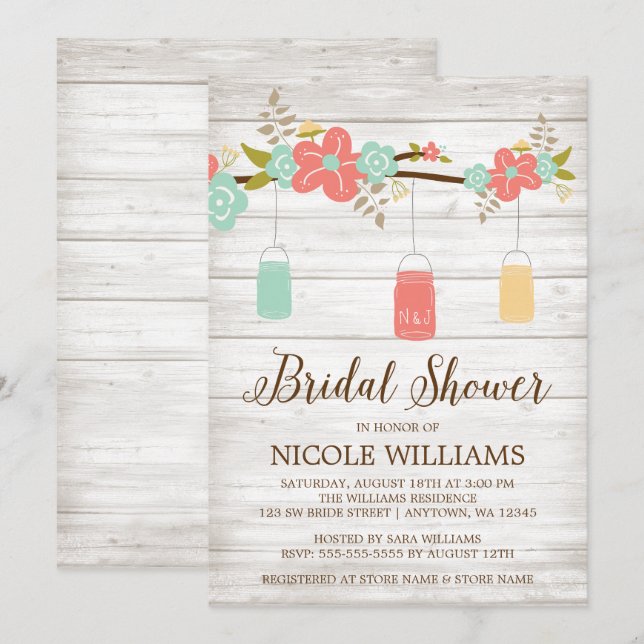 Invitación Ducha nupcial de albañil de la rama de madera (Anverso / Reverso)