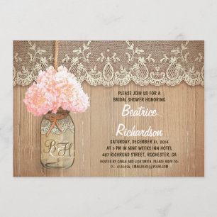 Invitación ducha nupcial de albañil del tarro del hydrangea