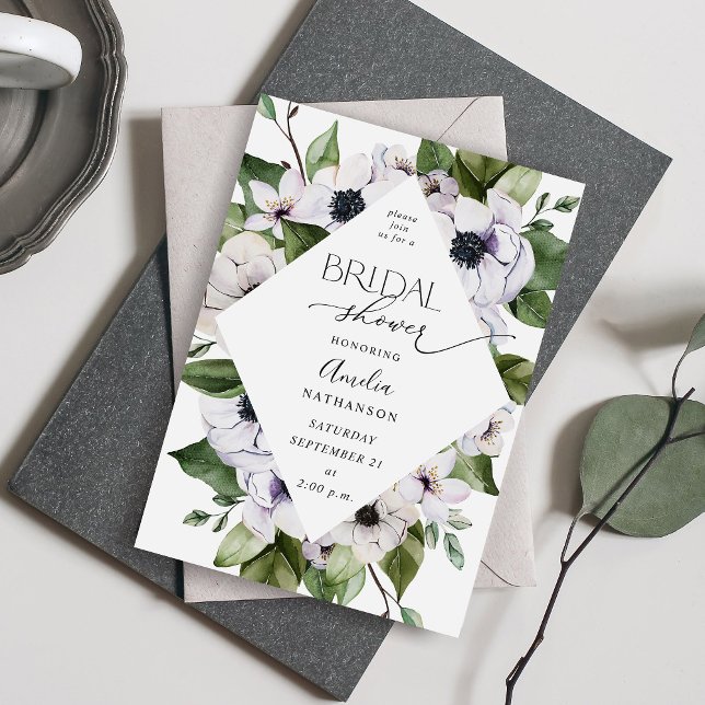 Invitación Ducha nupcial de Anemone White Floral (Subido por el creador)